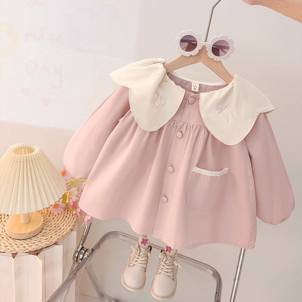 Kids' outerwear:  autumn new arrivals - korean style casual tops for girls, featuring turn-down collar, crew neck, loose fit, and single-breasted closure. perfect for spring and autumn