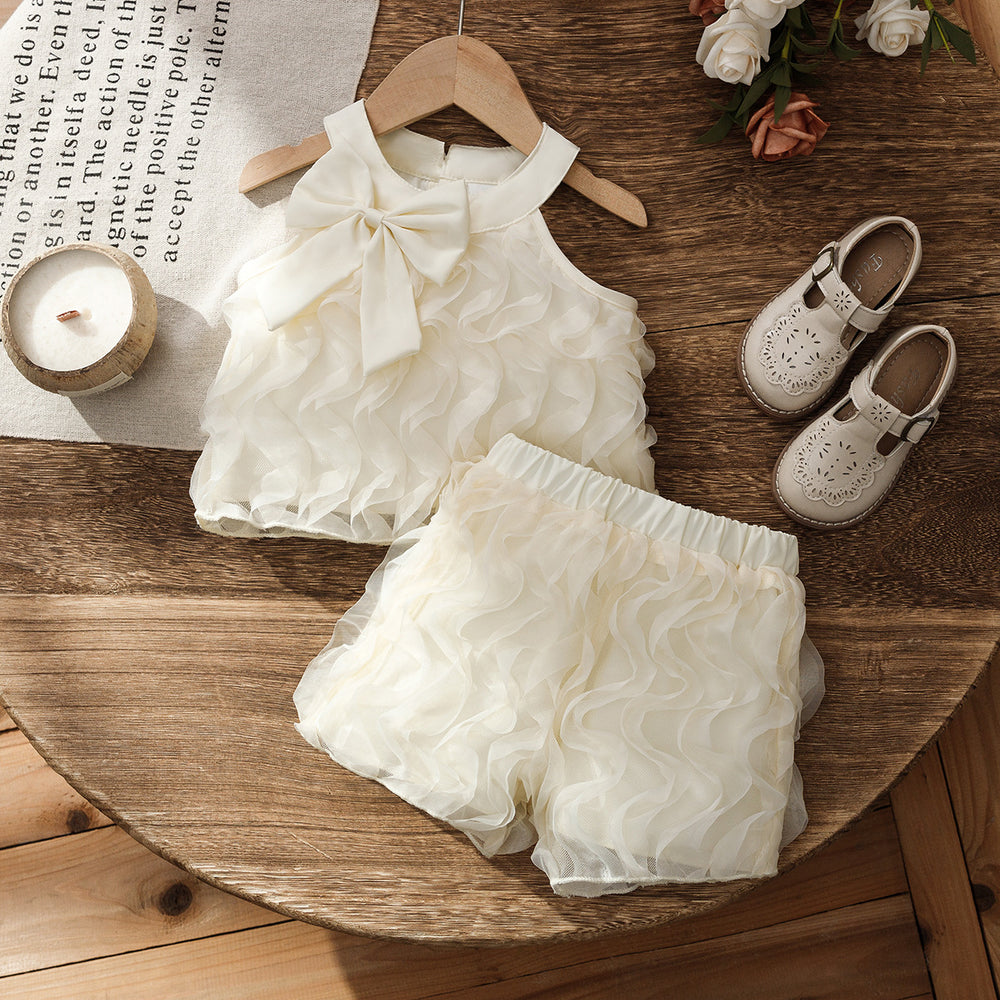 summer cross-border girls' french chic luxury style wavy mesh design fashion two-piece skirt set