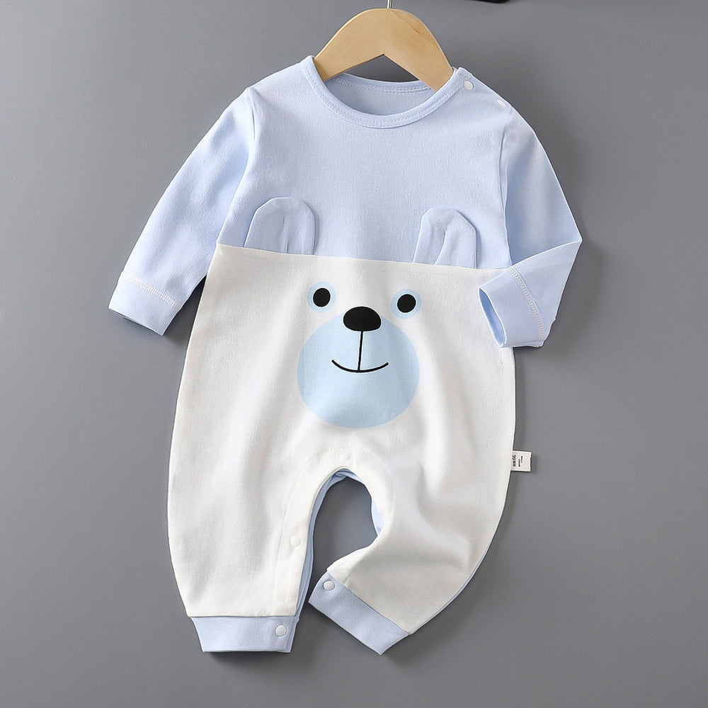 Baby long sleeves bag butt pure cotton breathable male and female baby spring & fall summer jumpsuit small monthly long climbing hoodie