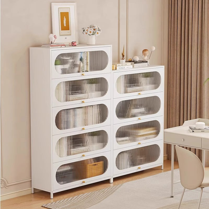 Steel bookcase french style home with door dustproof children's multi-layer iron art flip-top bookshelf living room storage rack