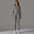 European and american cross-border seamless multi-organic jacquard yoga set - long sleeve top & high-waisted butt-lifting leggings - activewear