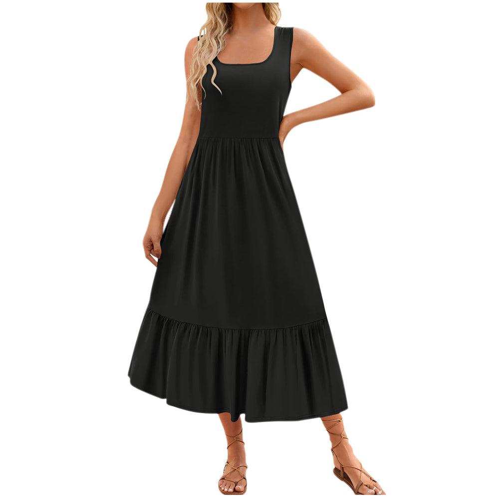 european and american cross-border summer sleeveless tank dress - flowy, layered beach maxi dress with pockets for women