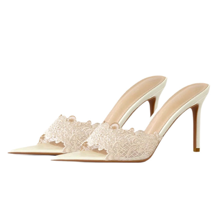 Pointed toe stiletto lace-up heeled mules - slimming, versatile, and stylish women's sandals for everyday wear