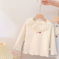 【dropshipping】girls' fleece-lined base layer top -  autumn/winter kids' one-piece fleece top with lace collar - baby top