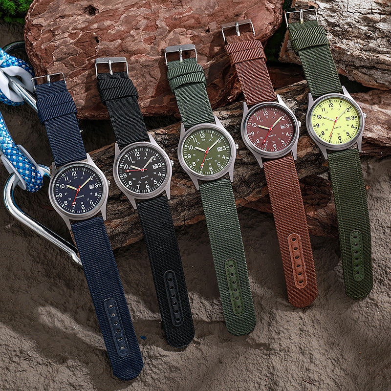 New canvas watch for men - casual, stylish, gift-worthy, military-inspired, with date display - perfect for students and sports - quartz movement