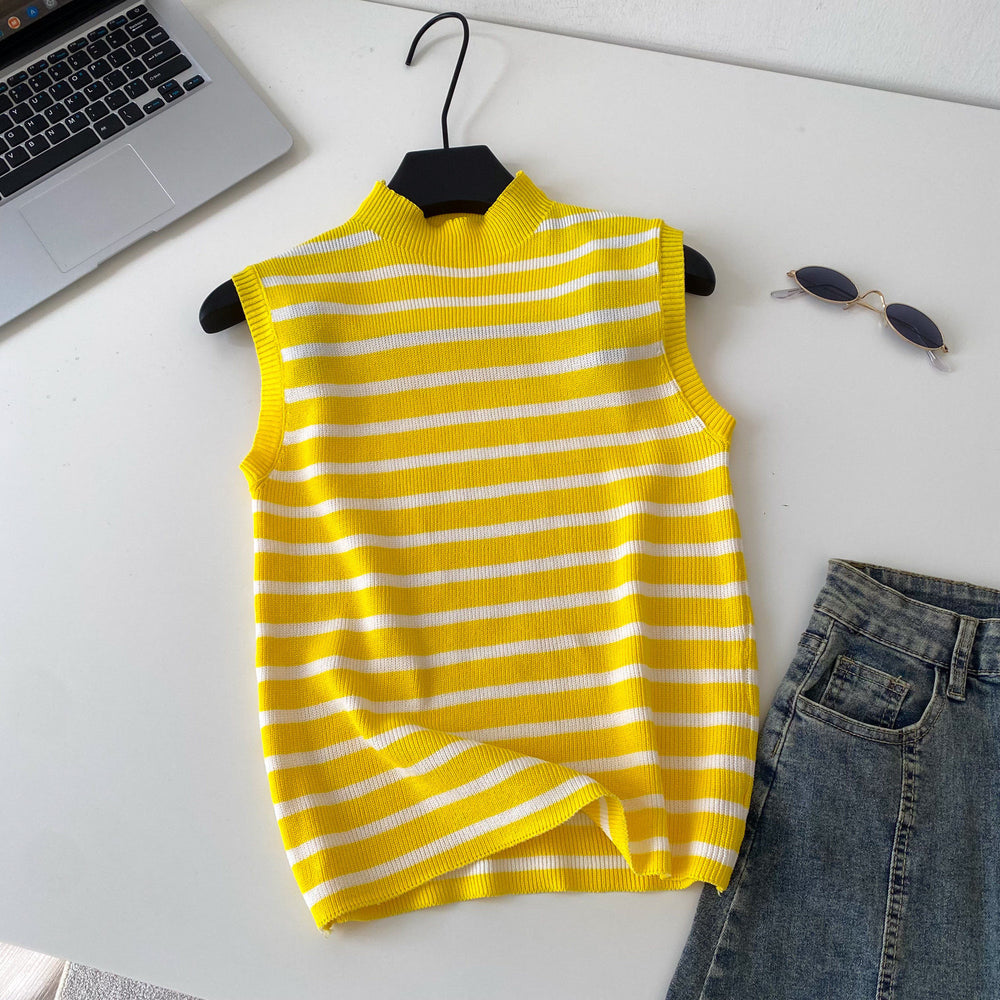 Pure desire work clothing style stripes half turtle neck knitting vest women's summer slimming look sleeveless outwear suspender tops