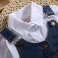 spring/autumn children's export lapel shirt dress for girls with ruffle trim, denim vest two-piece set