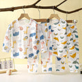 new children's pure cotton pajama set - summer long sleeve sleepwear, lightweight air conditioning suit for boys and girls