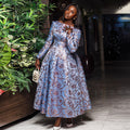 European and american cross-border women's clothing:  summer new arrival - elegant round neck, long sleeve, cinched waist, midi a-line pleated dress