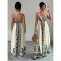 Amazon bohemian chic beach vacation print v-neck backless maxi slip dress