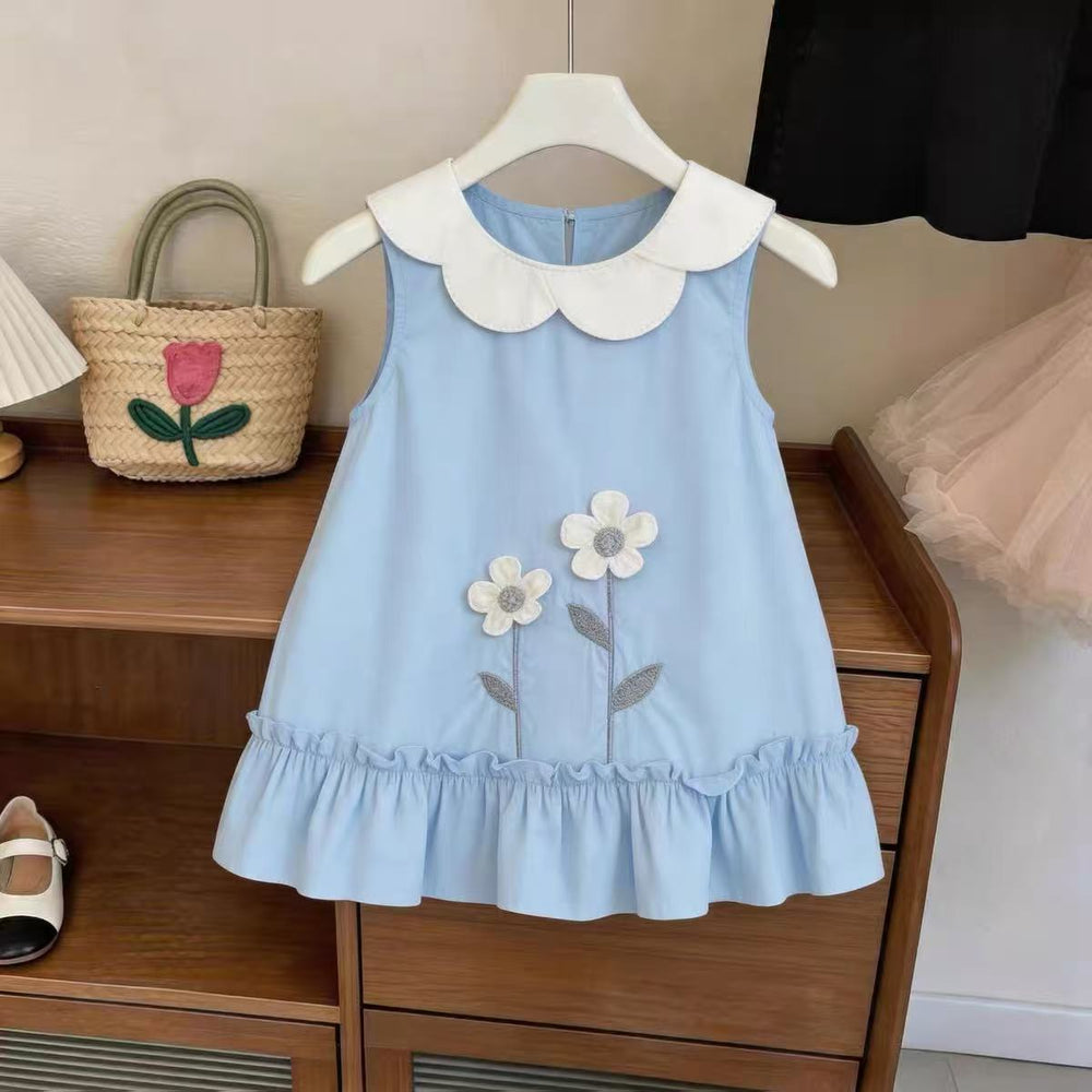 Girls' fresh sleeveless dress - summer  new arrival: petal collar, cute & gentle style, floral print, wide shoulder tank dress