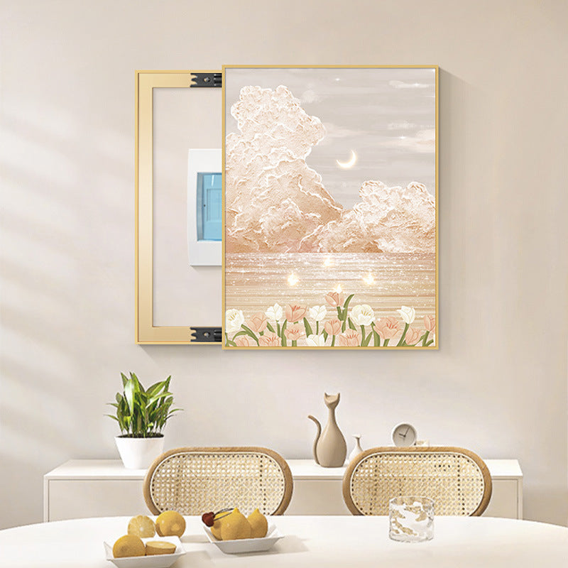 Cream Wind Vertical Meter Box Decorative Painting Texture Electric Distribution Box Hanging Painting Light Luxury Advanced Inductor Gate Box Block Mural