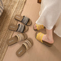 New woven striped thong sandals - summer outdoor wear, flat, non-slip, retro style, fashionable and versatile women's slippers