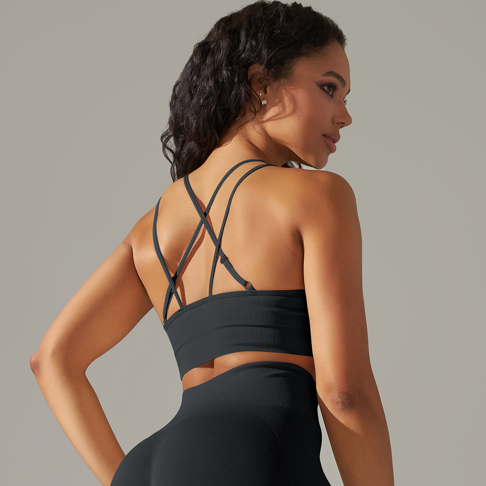 Fashion cross-border seamless knittingpure color beautiful back breathable cross sports intimates running fitness yoga bra tops