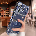 apple 17 pro max rhinestone phone case - four-corner full coverage, iphone 15 electroplated premium design