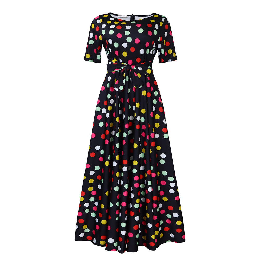 D3266 cross-border women's clothing  new fashion elegant lace-up african large size short-sleeved large swing foreign trade dress