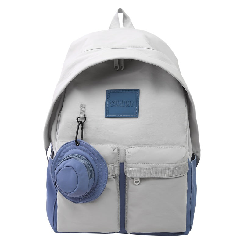 Backpack, lightweight outdoor, large capacity, niche style, pure color, travel, work clothing, school bag, student, good-looking, contrast color, lightweight school bag