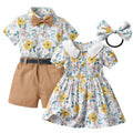 Sister and brother outfit, sister and brother outfit, family summer k-style male and female baby short-sleeved shirt, free belt, headband, shortssuit