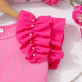 Girls' two-piece set (sizes for mid-to-large children): pearl ruffle top + pearl shorts set
