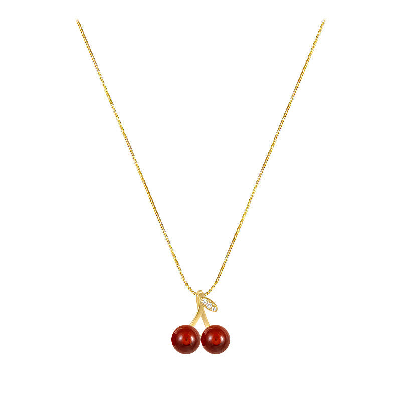 Japanese and korean high-end red pendant cherry necklace for women summer accessible luxuryniche style design clavicle chain elegant exquisite necklace