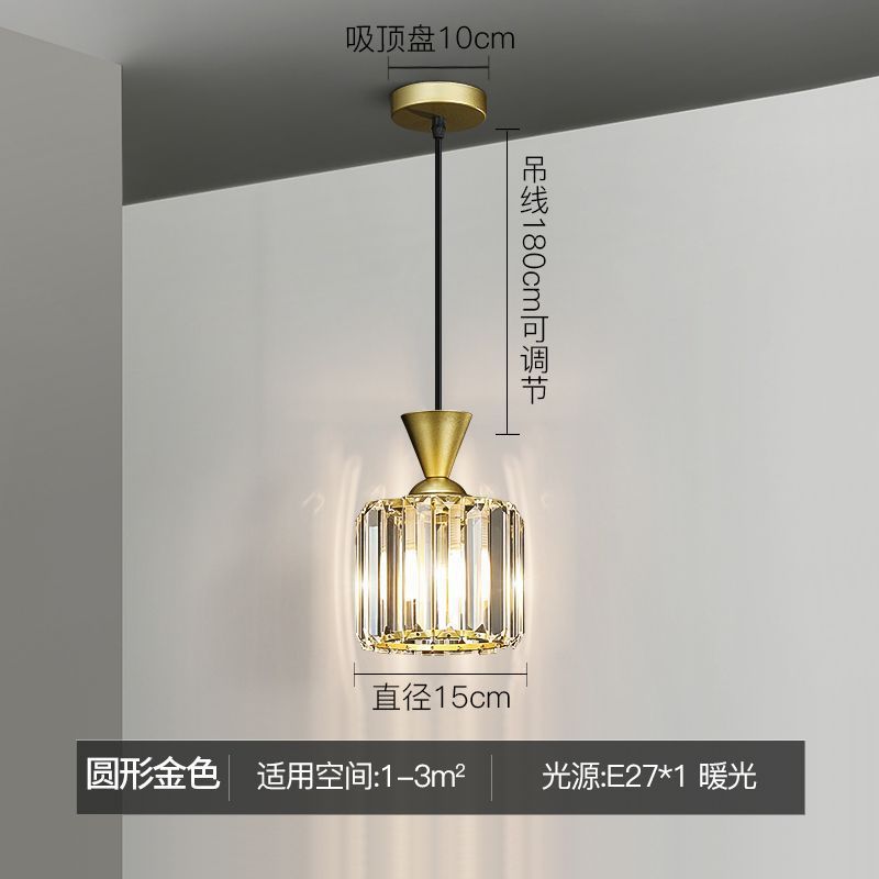Modern minimalist bedroom bedside pendant light, simple bar counter entryway lighting, single-head suspension crystal chandelier