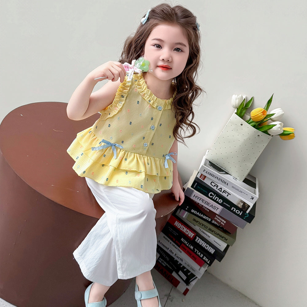 Girls' korean style sleeveless outfit summer  new children's tank top and wide-leg pants two-piece set baby summer clothes