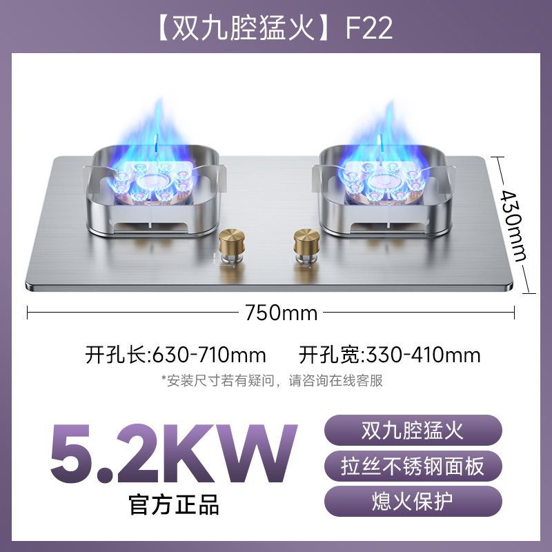 German baeda pure stainless steel 304 thickened large panel gas stove nine-chamber fierce fire table embedded fixed double stove
