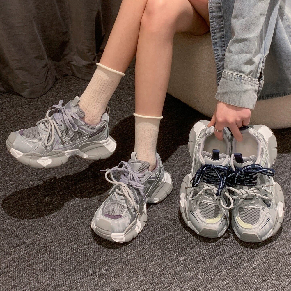 Chunky platform sneakers - "little monster" style - women's 2026 spring/summer new arrivals - versatile mesh upper, platform sole, height increasing casual athletic shoes