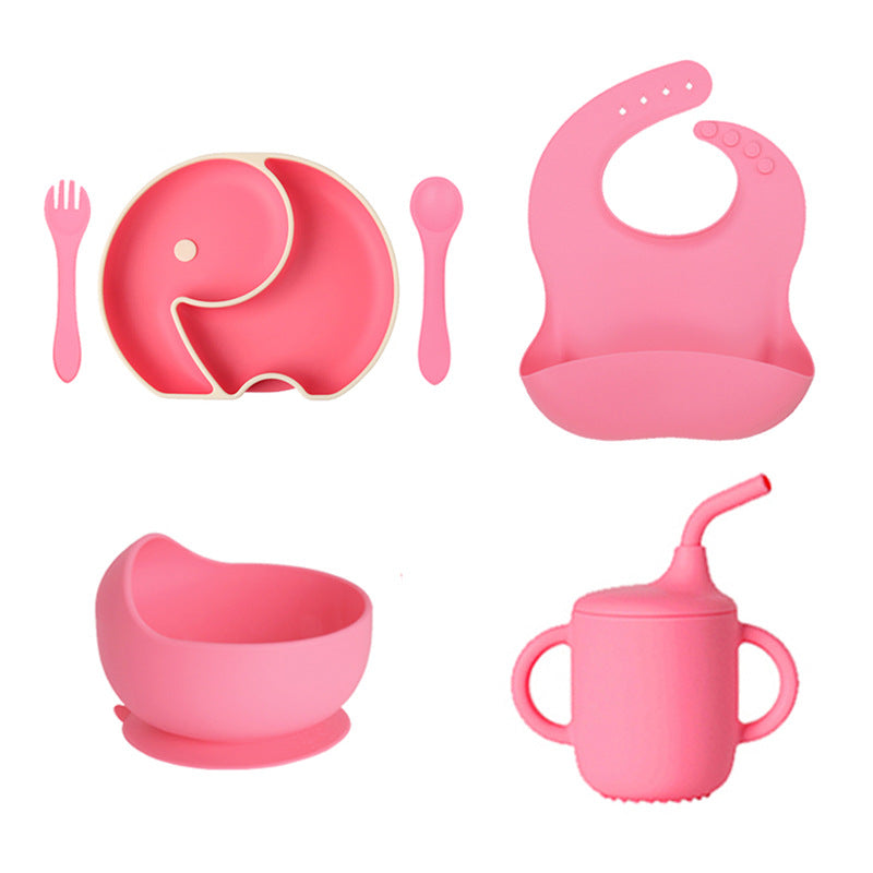 Cross-border baby silicone grid plate two-color plate with lid children's gift silicon feeding tableware set