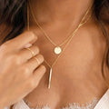 Gold double-layer round and vertical bar pendant necklace - stylish, elegant, minimalist, and versatile choker for women, perfect for office and everyday wear
