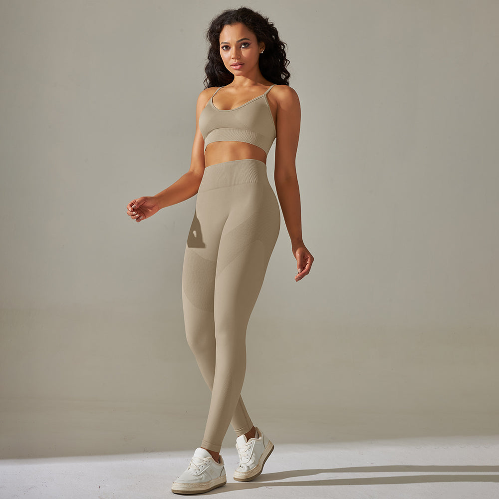 New arrival cross-border fashion seamless back cross double shoulder strap sports vest bra suit running fitness yoga pants