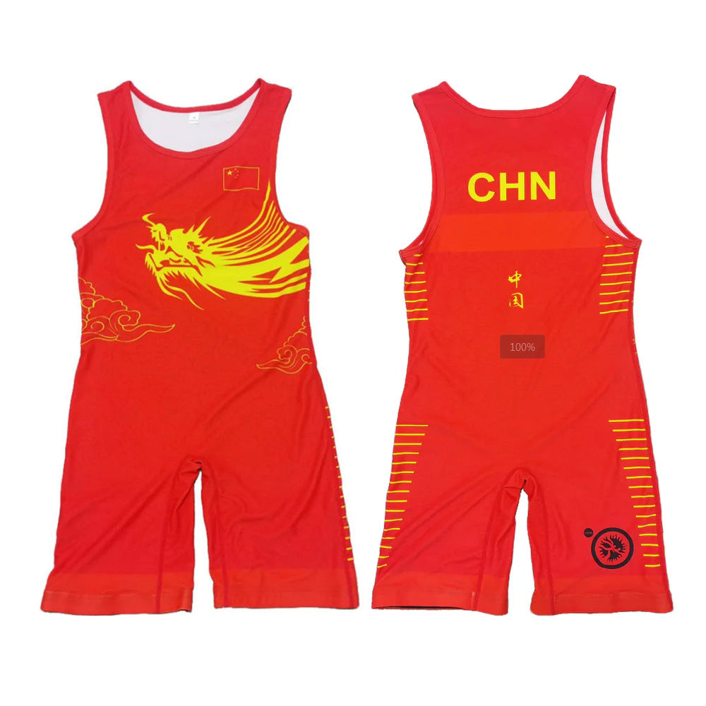 Sublimation full body print men's one-piece wrestling suit custom training weightlifting suit men's and women's free wrestling one-piece vest