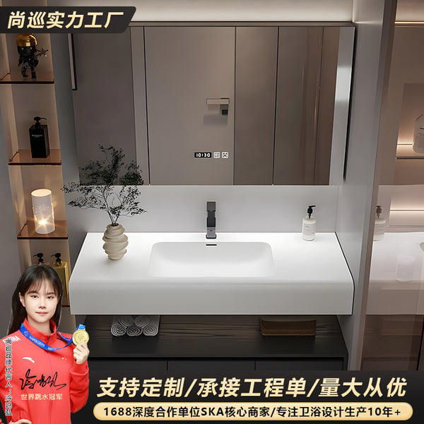 [Customized] High-end Qimeishi integrated basin, solid wood bathroom cabinet, washing table, basin combination, hand wash, washbasin, bathroom