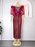 new party evening dress, heavily rhinestone embellished, hot-selling  african women's dress with belt included