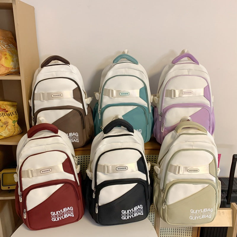 Backpack New fashion junior high school college student schoolbag Large capacity lightweight backpack Simple texture backpack