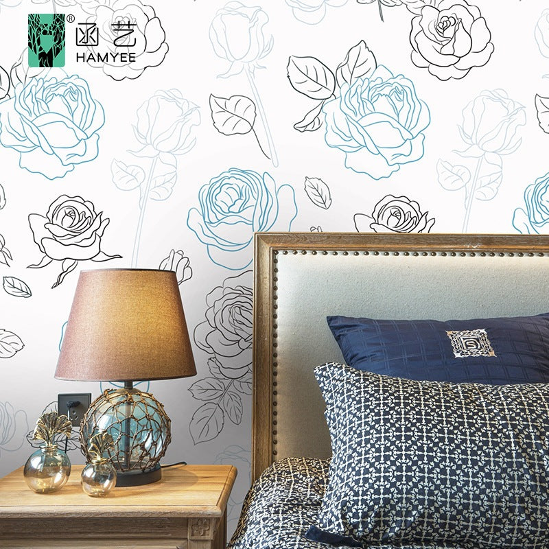 Cross-border sketch flower wallpaper thickened waterproof PVC wallpaper self-adhesive background wall decoration personalized wall sticker cloth with glue
