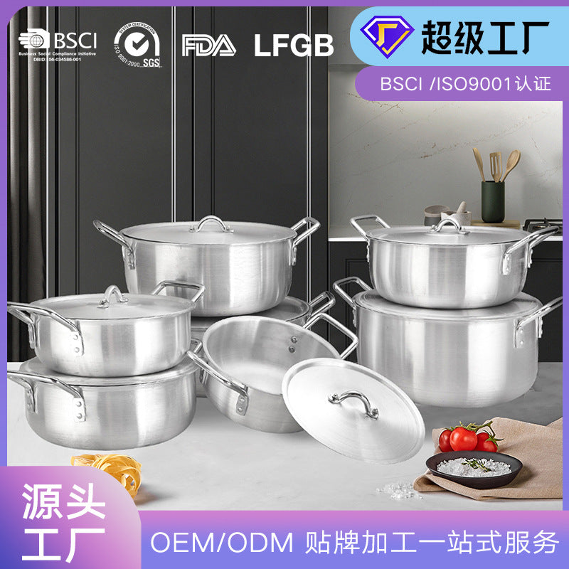 Oem customization, natural color, standard sanding pot, 14-26cm aluminum pot with uncoated aluminum lid, household cookware set
