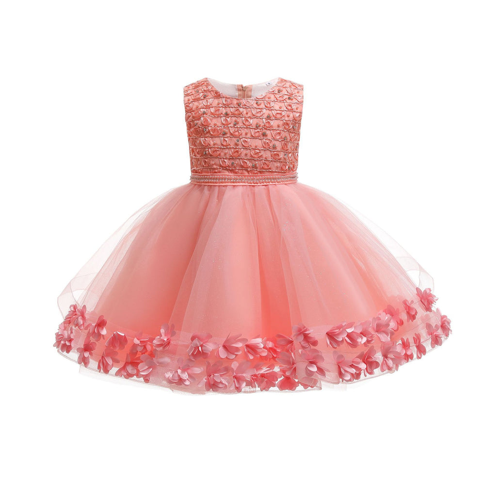 Amazon kids dress bead chain lace tutu skirt girl birthday piano performance princess dress kid dress