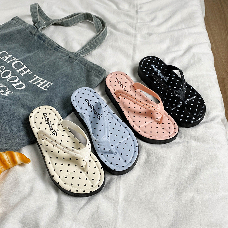 Thick sole flip-flops women's outwearsummernew arrival polka dot casual style with skirt dopamine beach sandals