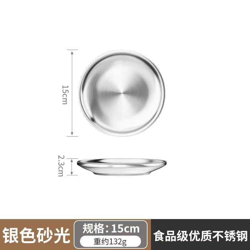 Food grade stainless steel barbecue plate for homegold plate round thickened double layer buffet plate dish bone dish tray