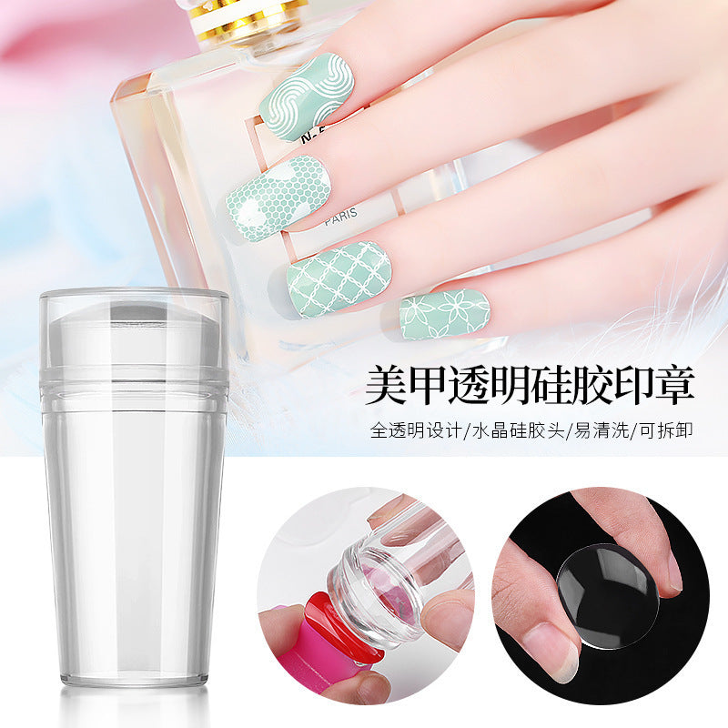 Convenient and compact transparent nail seal,  DIY silicone print head with cover nail printing tool with scraper