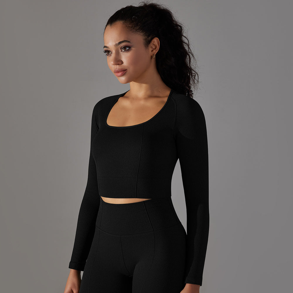European and american new seamless yoga top for women - stretchy, quick-drying, compression long sleeve sports t-shirt - breathable running and fitness top