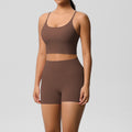 New arrival: cross-border brushed solid color racerback compression breathable yoga set - women's activewear running & fitness shorts set