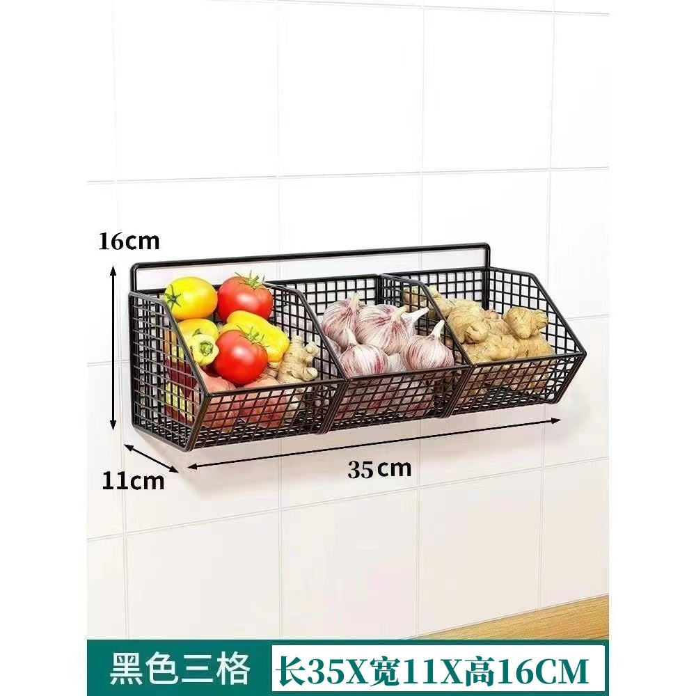 No punching onion ginger garlic storage box kitchen multi-functional shelf hanging vegetable basket seasoning wall hanging artifact