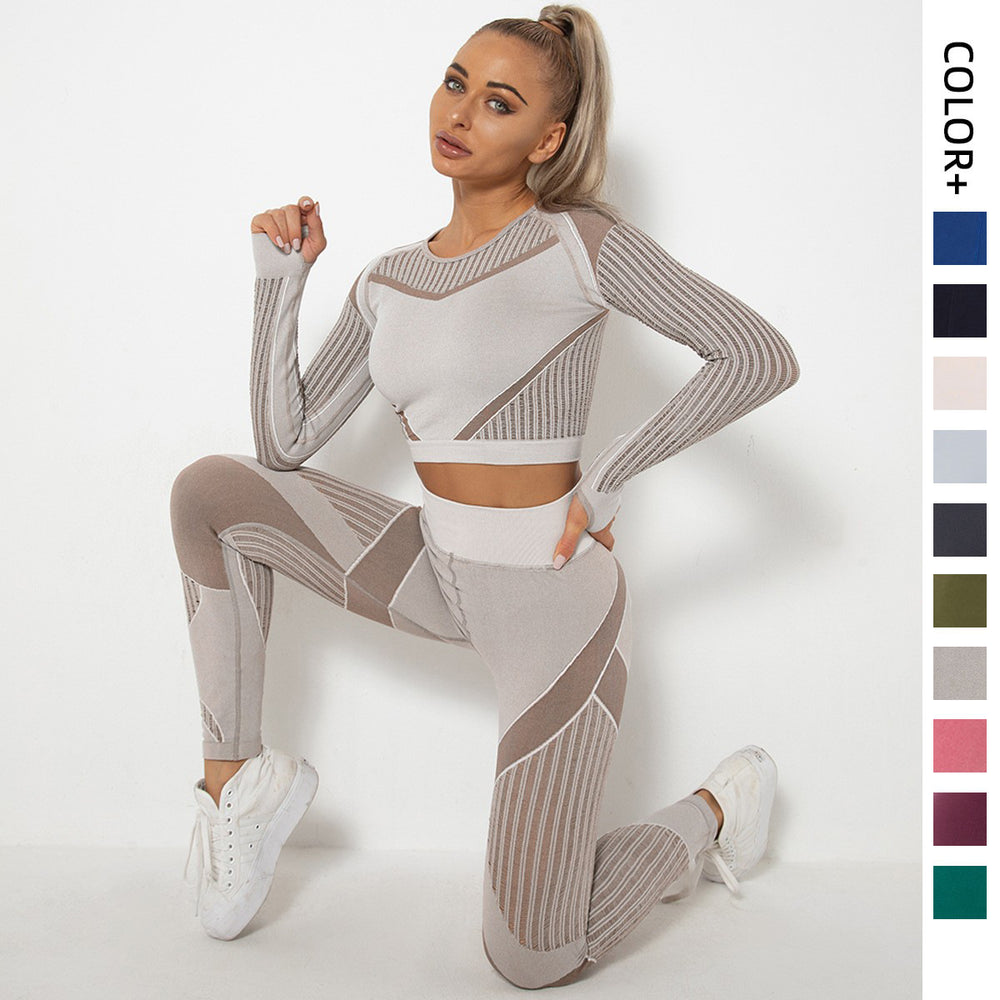 In stock! fashion seamless cut out moisture-absorbent yoga long sleevessuit yoga clothes sports fitness running yoga pants for women