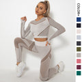 In stock! fashion seamless cut out moisture-absorbent yoga long sleevessuit yoga clothes sports fitness running yoga pants for women