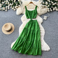 Super fairy holiday style cut outembroider camisole high waist skirt women's summer two-piece set silmelegantsuit