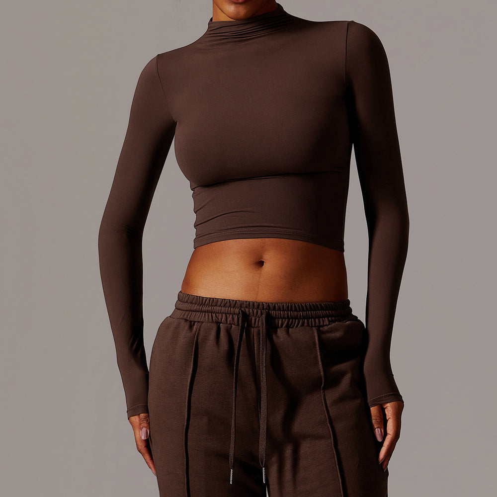 European and american style quick-dry long sleeve workout top - high neck, compression fit, versatile outerwear, yoga shirt 8933