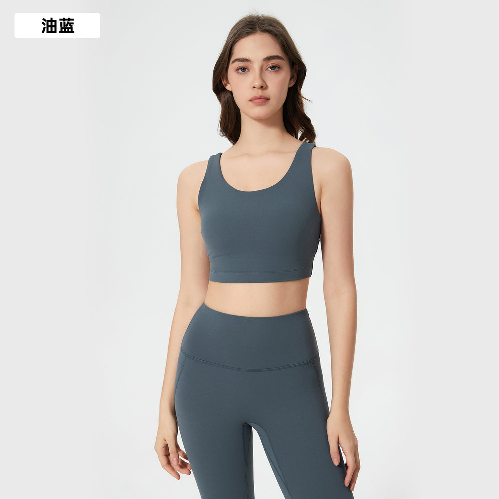 Naked feeling high-intensity sports bra women's no embarrassment line elastic tummy tight half length pants fitness yoga suitsuit