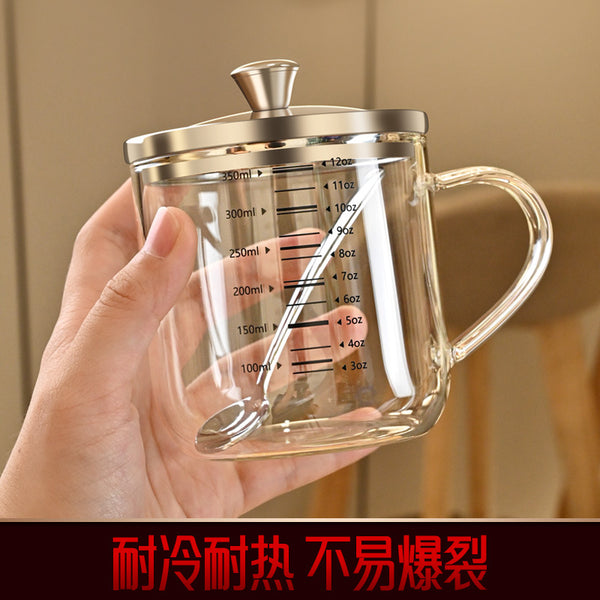 Household high borosilicate glass with spoon Large capacity Office men's and women's portable cups Water glasses Breakfast milk cups